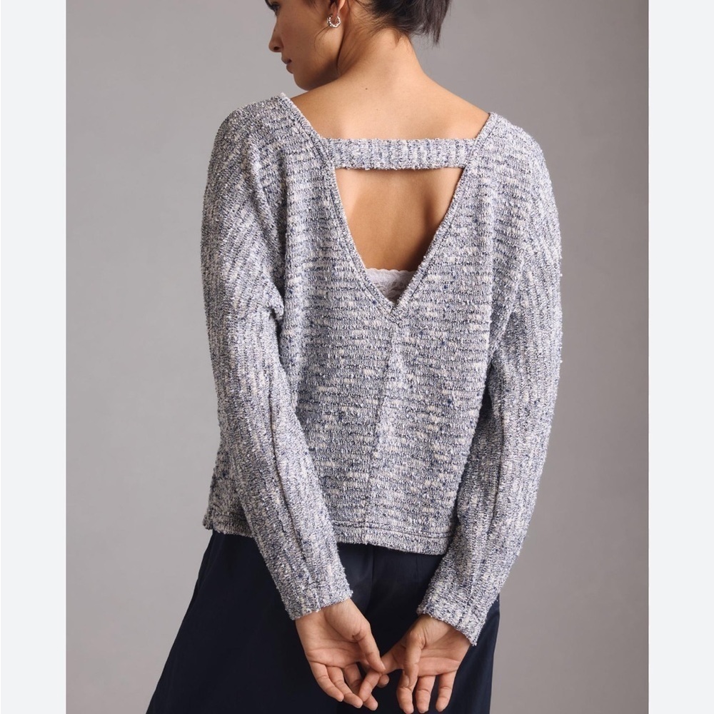 Daily Practice by Anthropologie Pullover Back Cut Out Sweater Navy White M NEW